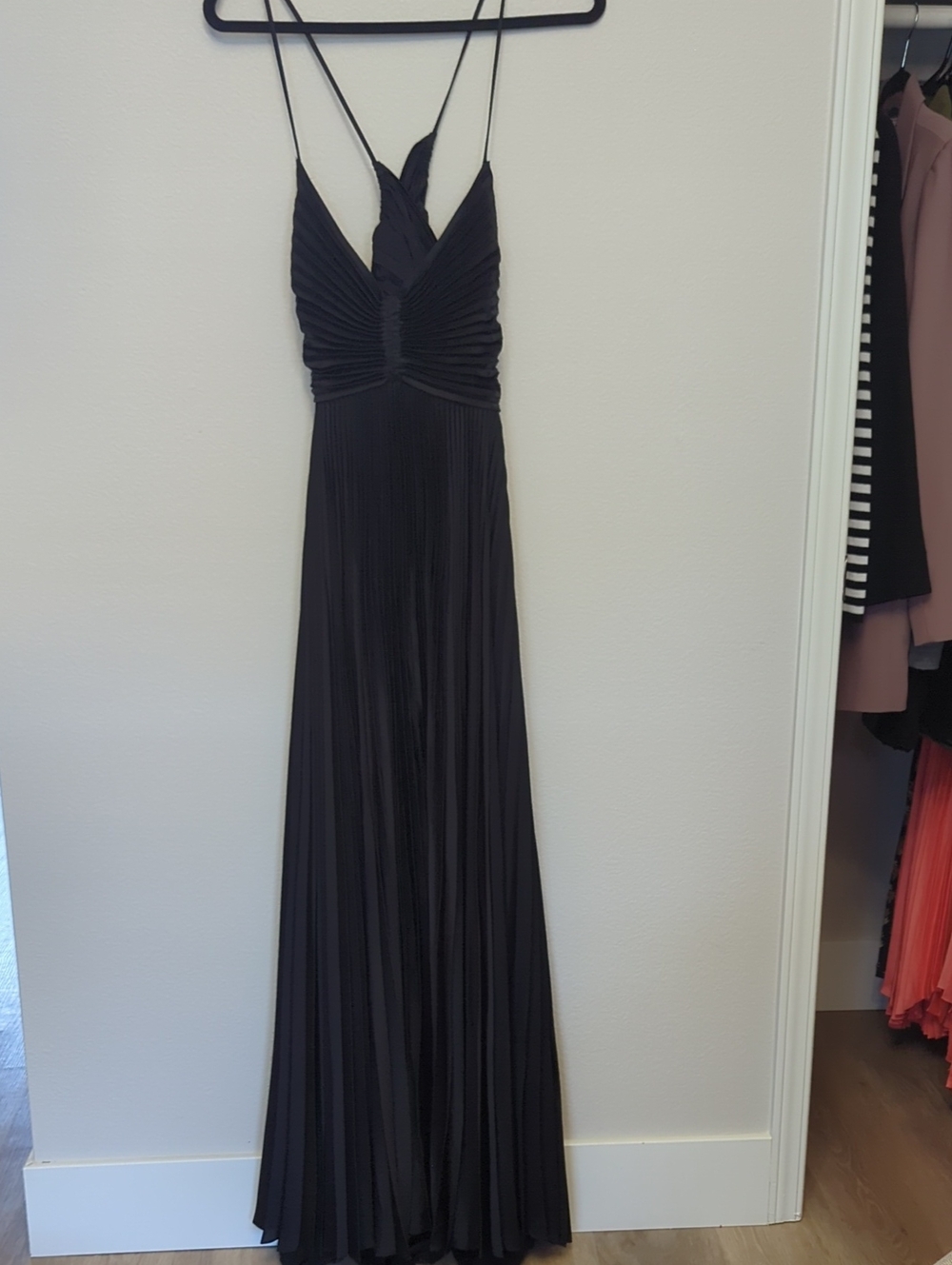 A.L.C. Black Pleated Maxi Gown with Spaghetti Straps Size 12